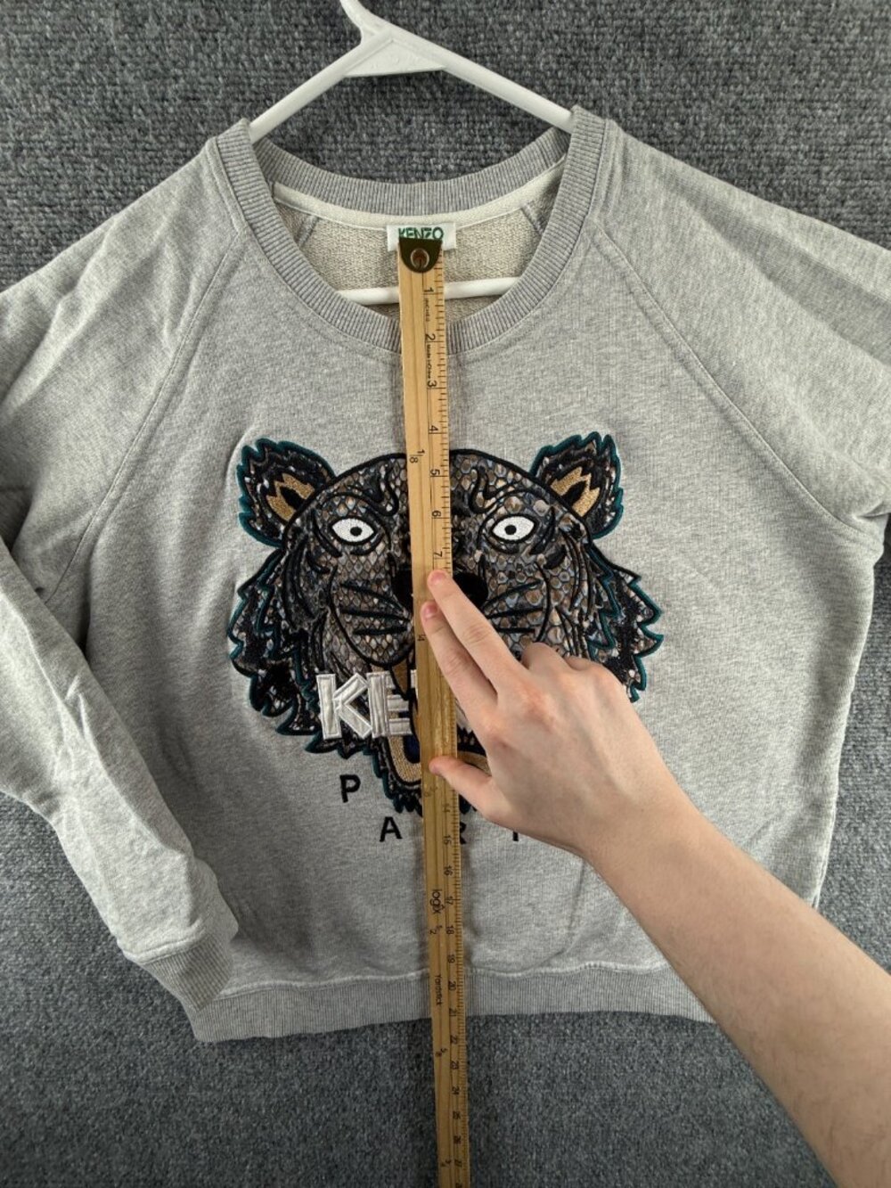 KENZO Paris Sweatshirt Pullover Graphic Print Long Sleeve Large Gray Tiger Logo - Picture 5 of 16